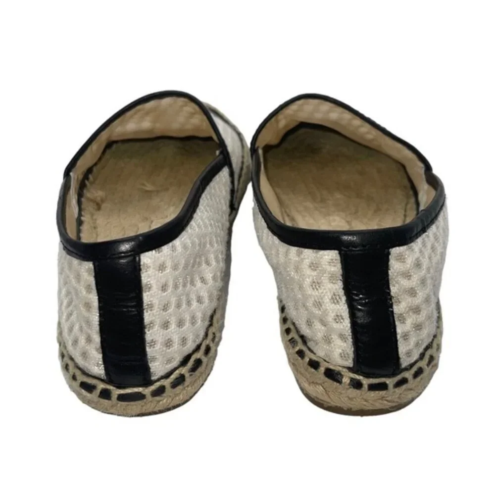 Tory Burch Espadrilles Women Size 6.5 US Black White Mesh Vegan‎ Leather Grenada